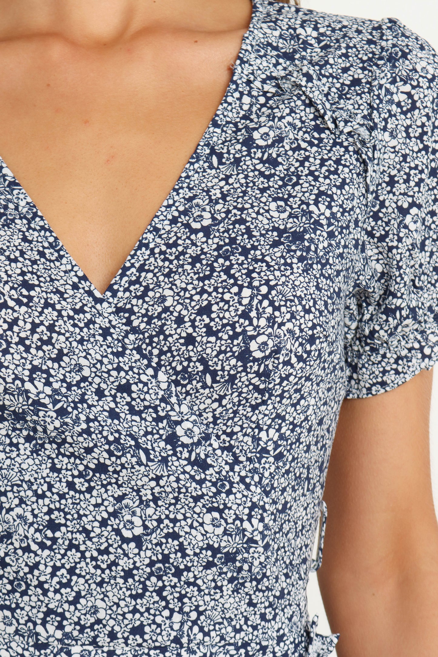 Holiday Short sleeved V neck Ruffled Floral Strap Dress