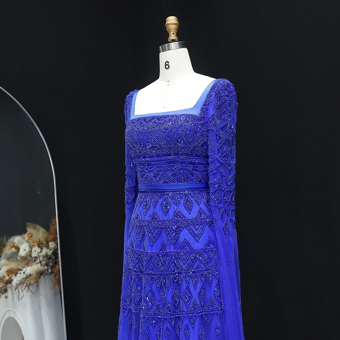 Crystal Beading Evening Dress with Cape Sleeve Customized