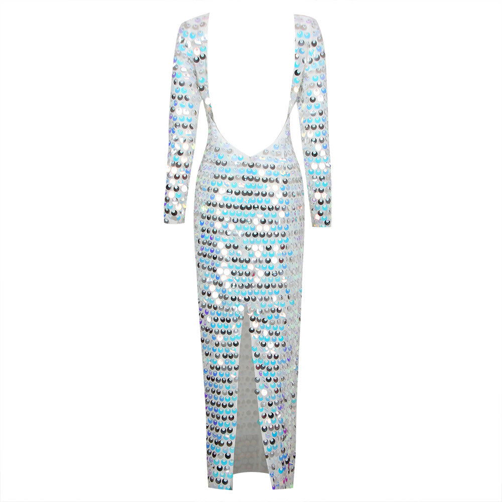 High End Sequined Light Luxury One Shoulder Dress Cocktail Host Annual Meeting