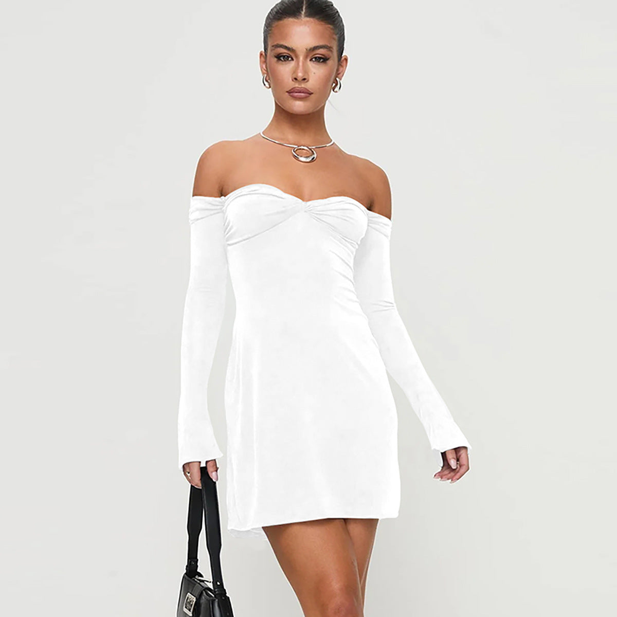 Long Sleeve Dress Off Neck Tube Top Backless Hip Dress