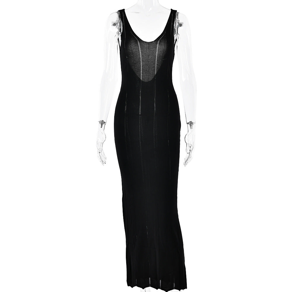 Knitted Sleeveless Sling Dress Backless Dress