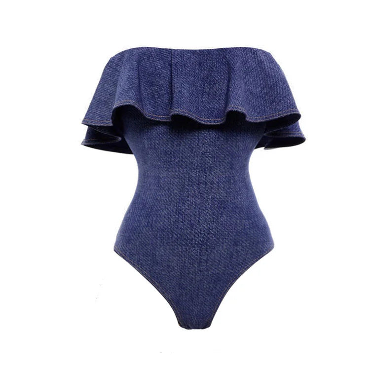 Cowboy Siamese Swimsuit European, French Retro Cover Belly Slimming Swimsuit Vacation Beach Dress