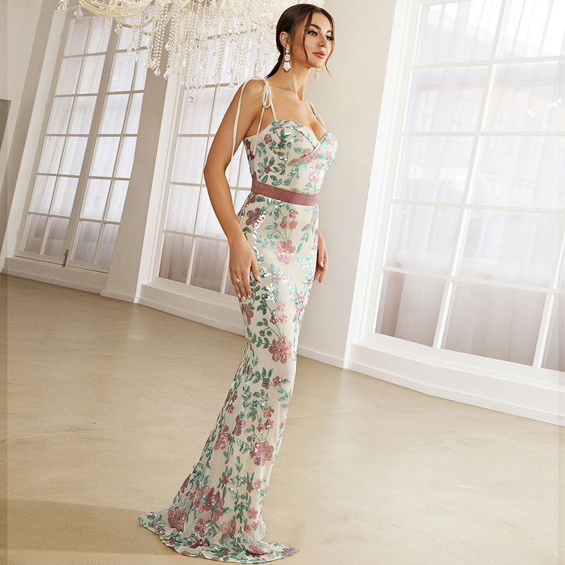 Elegant Boat Neck Sequined Cocktail Sheath Fishtail Bridesmaid Dress Evening Dress