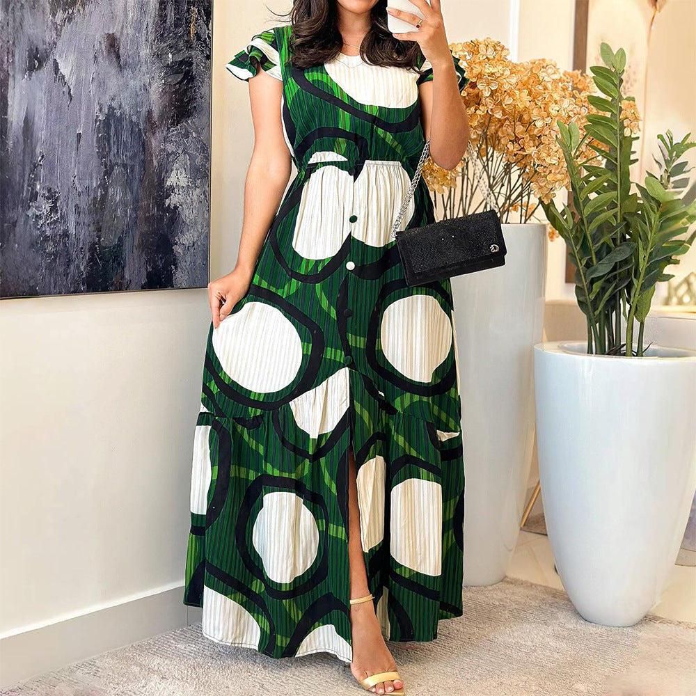 Elegant Round Neck Dress Personality Stitching Office Dress