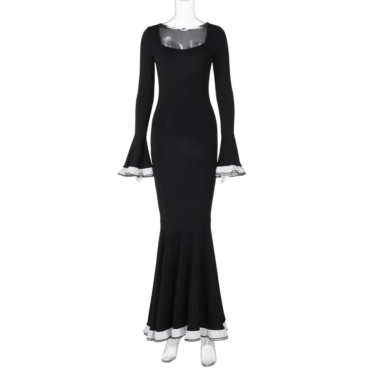 French Slim Solid Color Slimming Bell Sleeve Dress