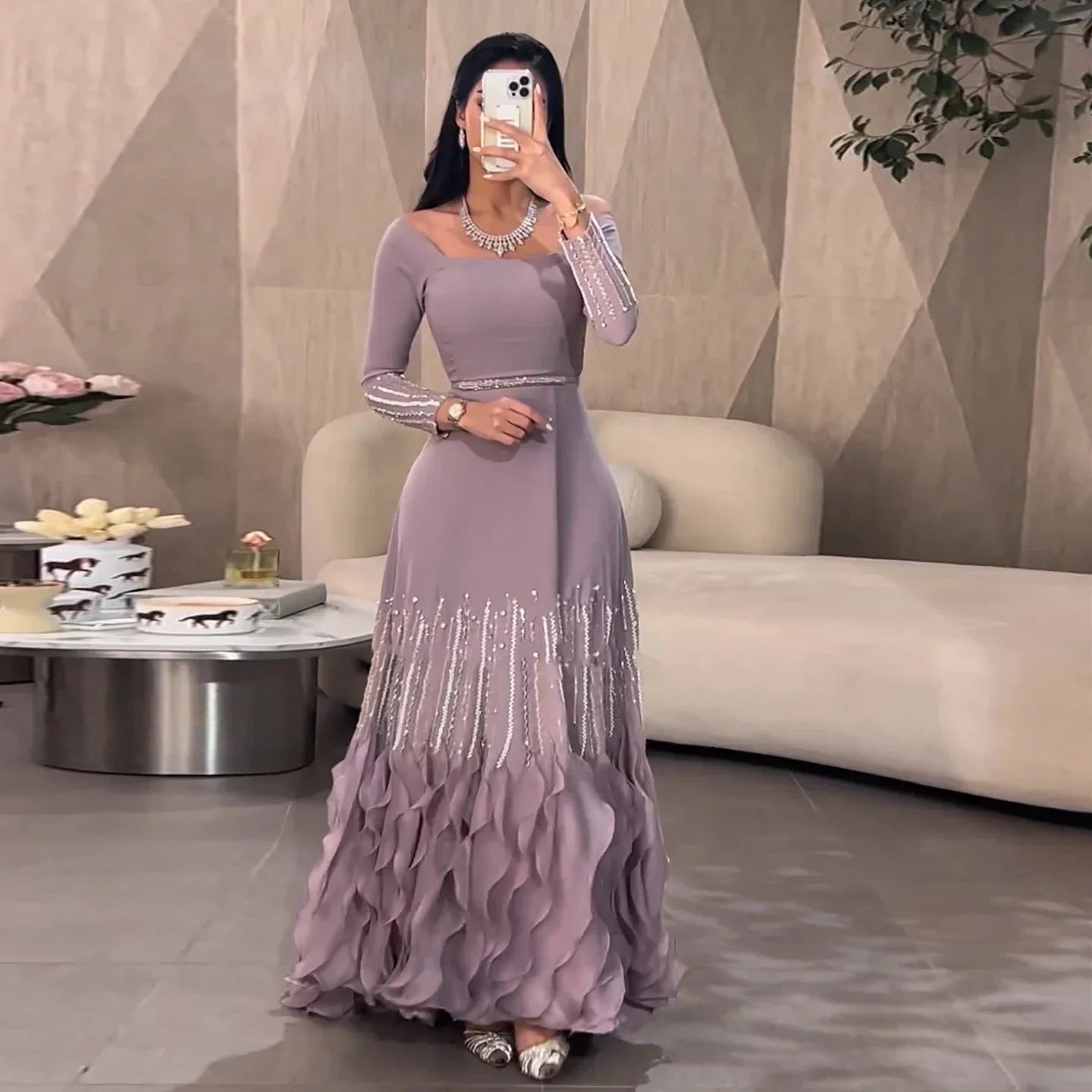 Lilac Ruffles Evening Dresses for Women