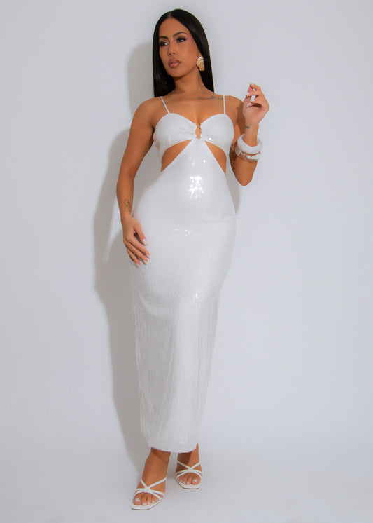 Starlit Kiss Sequin Midi Dress White