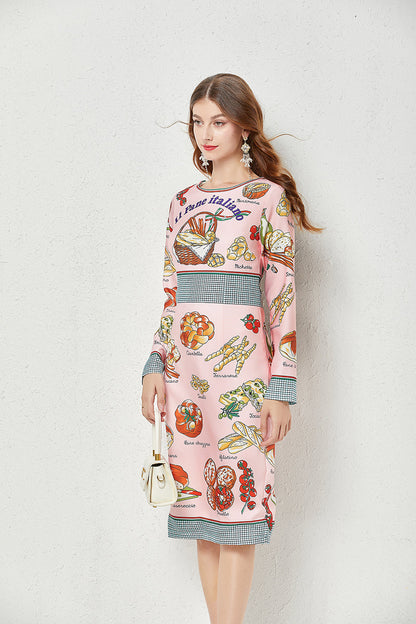 Fall Crew Neck Printed Cami A Line Knee Dress