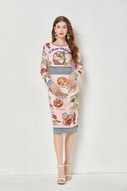 Fall Crew Neck Printed Cami A Line Knee Dress