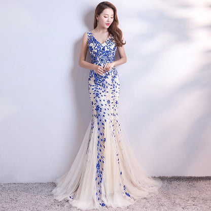 Evening Cocktail Elegant Annual Meeting Long Fishtail Sequ Dress