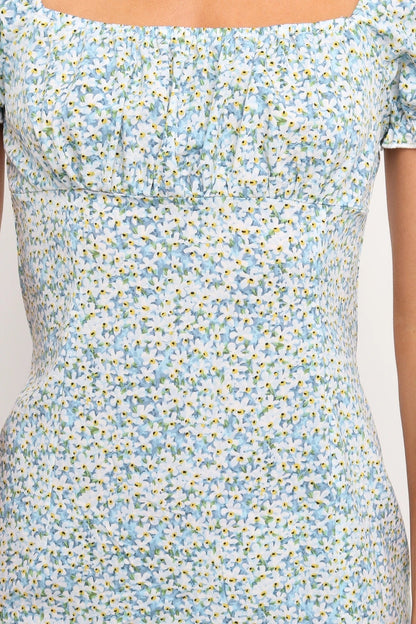 Holiday Square Collar Short Sleeve Printed Dress