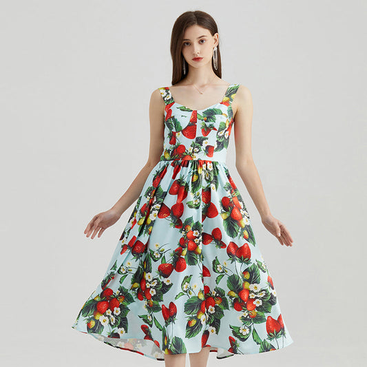 High Waist Printed Three-Dimensional Strapless Slip Dress