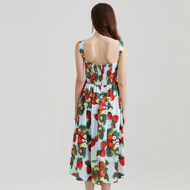 High Waist Printed Three-Dimensional Strapless Slip Dress