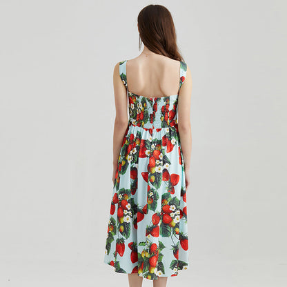 High Waist Printed Three-Dimensional Strapless Slip Dress