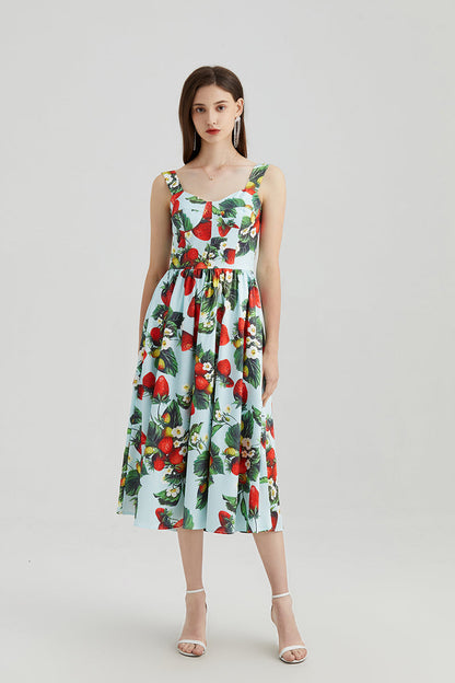 High Waist Printed Three-Dimensional Strapless Slip Dress
