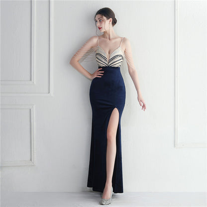 Korean Velvet Sequined Annual Party Social Long Evening Dress