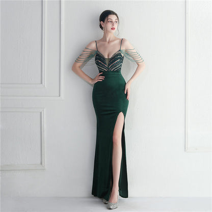 Korean Velvet Sequined Annual Party Social Long Evening Dress