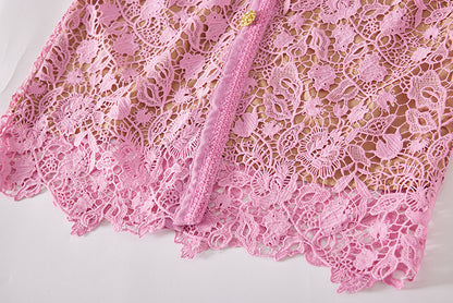 Heavy Industry High Density Water Soluble Hollow Lace Elegant Celebrity Hip Long Sleeve Dress