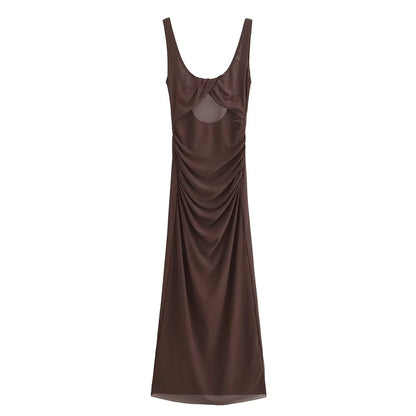 Fashionable Pleated Hip Tight Irregular Asymmetric High Grade Suspender Dress