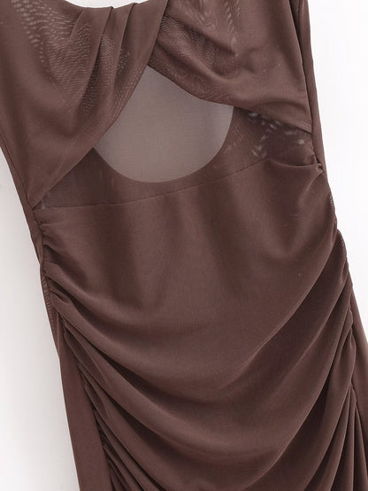 Fashionable Pleated Hip Tight Irregular Asymmetric High Grade Suspender Dress