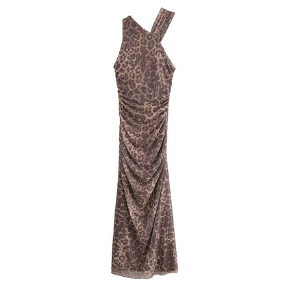 Halter Animal Printed Tulle Dress