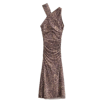 Halter Animal Printed Tulle Dress