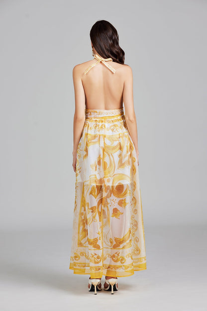 Lace Up Halter High Waist Long Dress