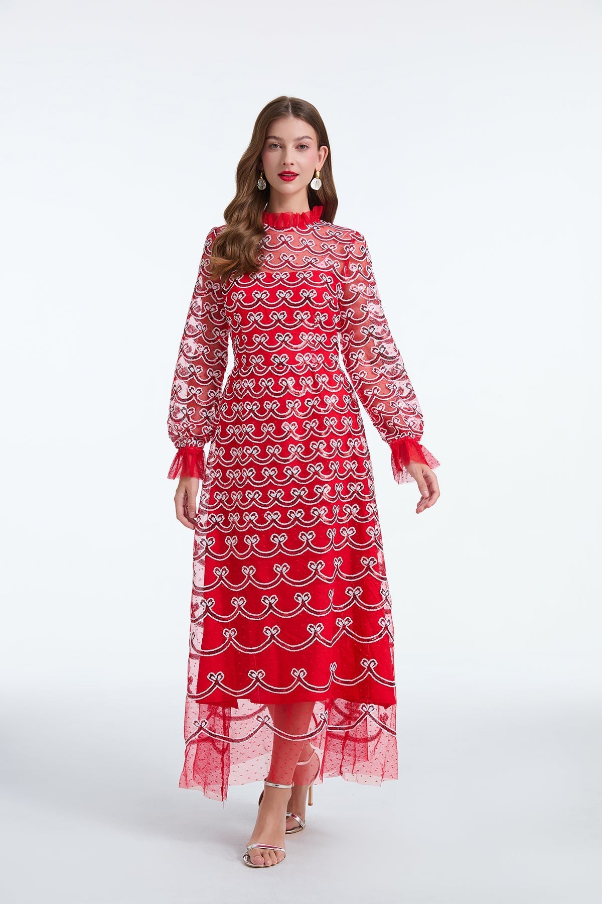 Long Sleeve Sequin A Line Dress