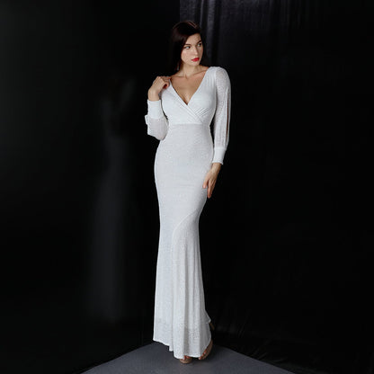 Cocktail Elegant Long Long Sleeve Sequined Atmosphere Queen Fishtail Evening Dress