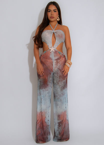 Tidal Muse Mesh Ruched Jumpsuit Blue