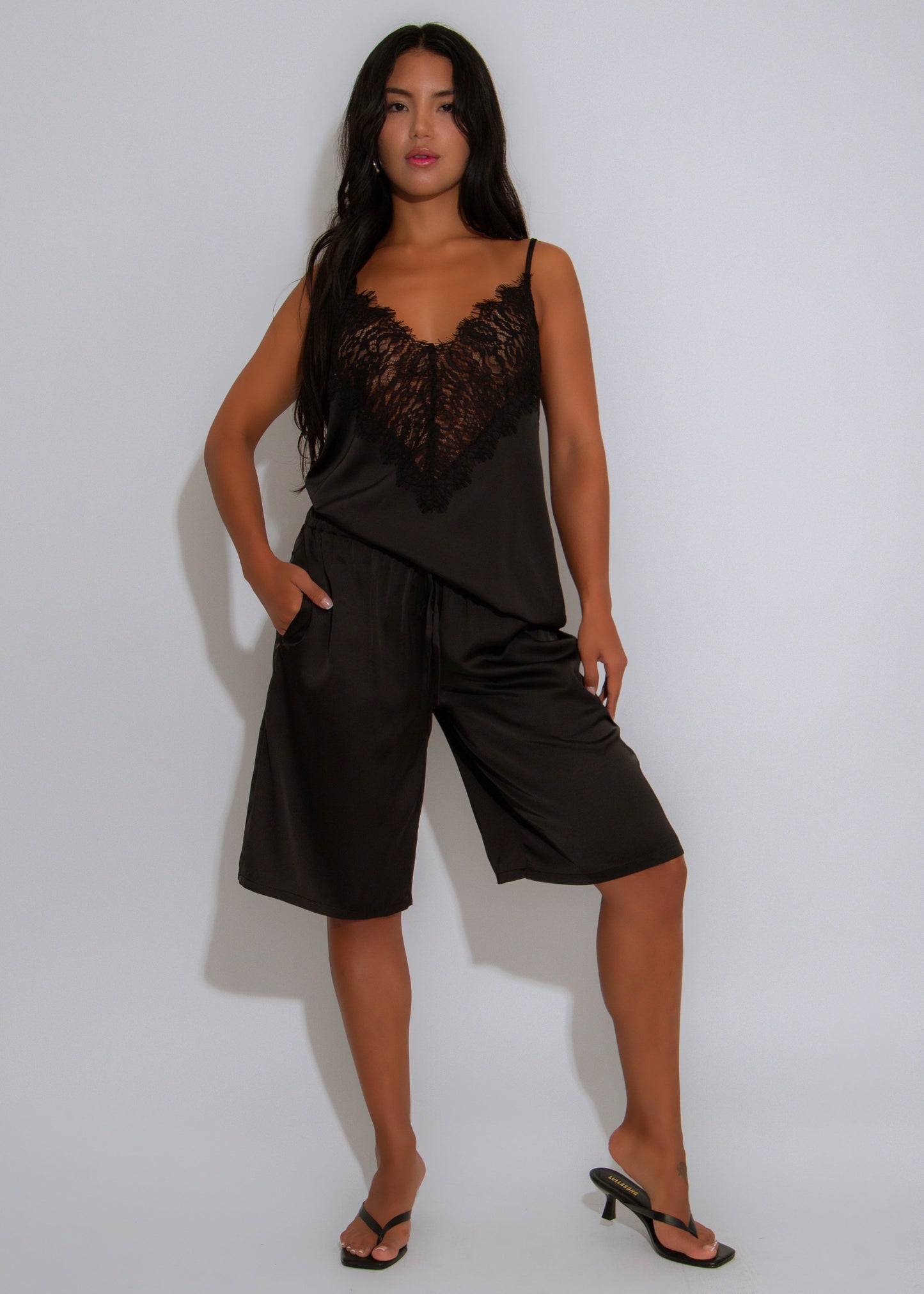 Luxe Serenity Lace Satin Short Set Black