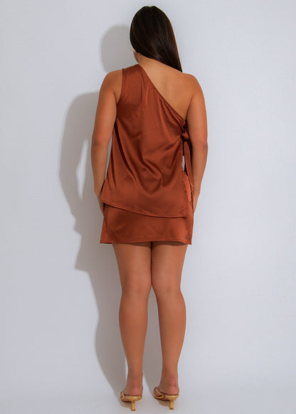 Lust & Layers Satin Ruched Skirt Set Brown