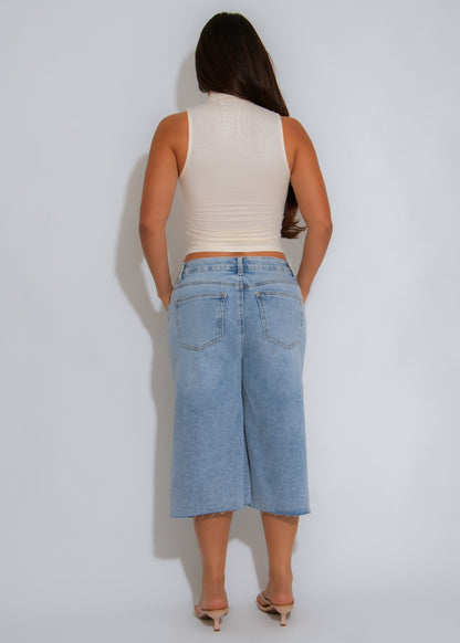 Off Duty Distress Capri Light Denim