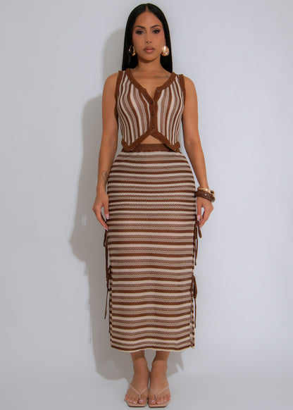 The Cabana Crush Knit Stripes Skirt Set Brown