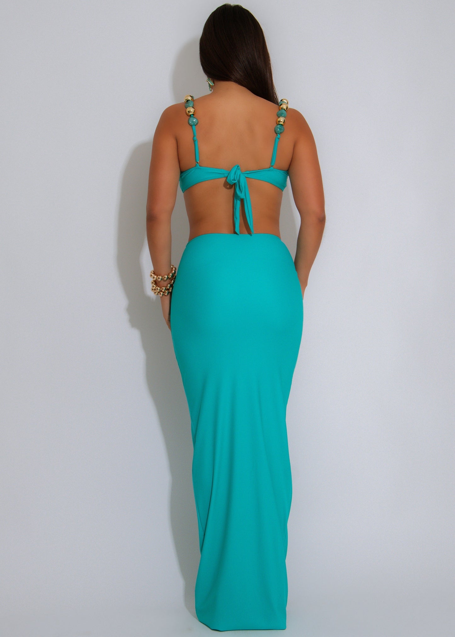 Golden Glamour Beaded Skirt Set Blue