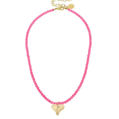 Gold Heart On Beaded Necklace