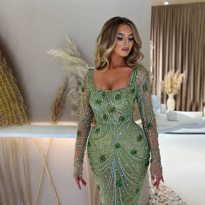 Green Mermaid Square Neckline Tulle Party Dress
