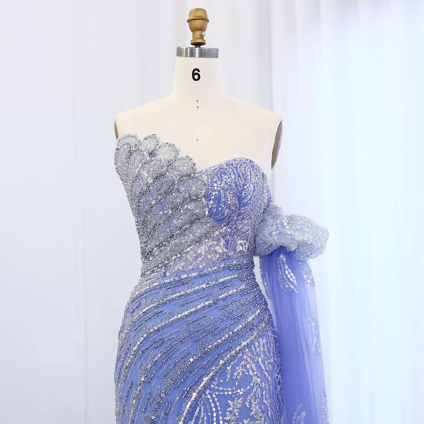 Mermaid Cape Sleeve Scalloped Green Evening Dress