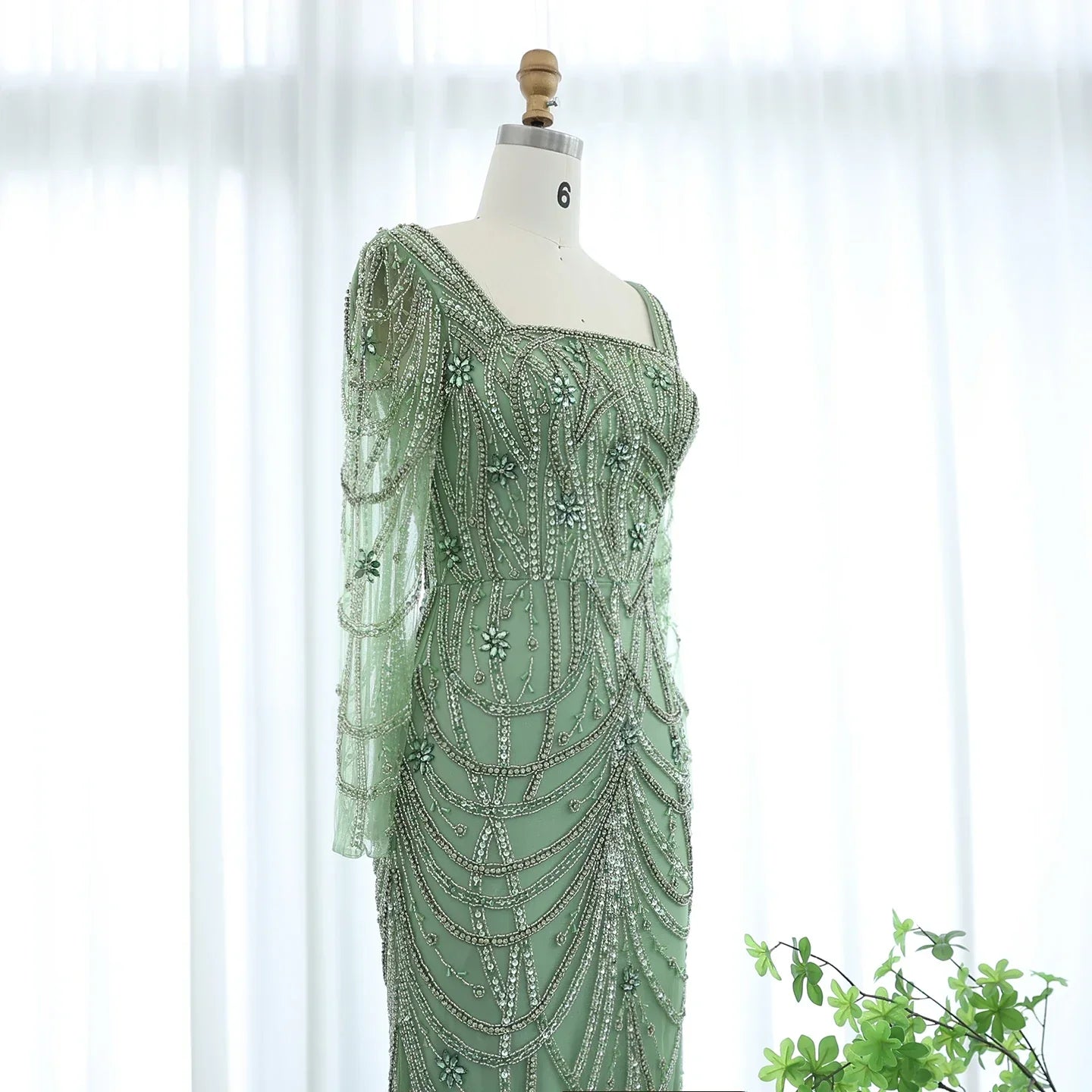 Green Mermaid Square Neckline Tulle Party Dress