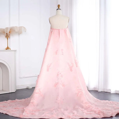 Crystal 3D flower Sage Green Satin Dress with Cape