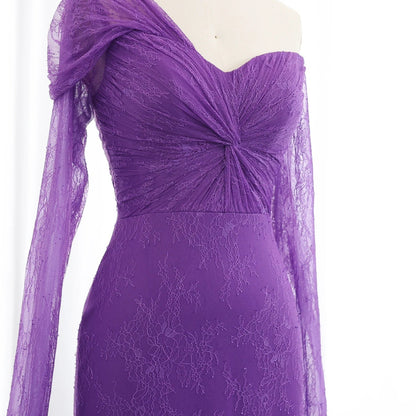 Lace Purple Mermaid Evening Dress with Cap Sleeves