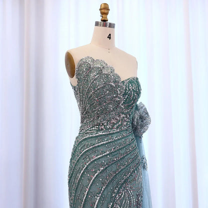 Mermaid Cape Sleeve Scalloped Green Evening Dress