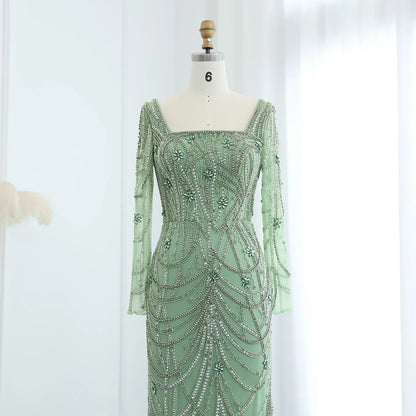 Green Mermaid Square Neckline Tulle Party Dress