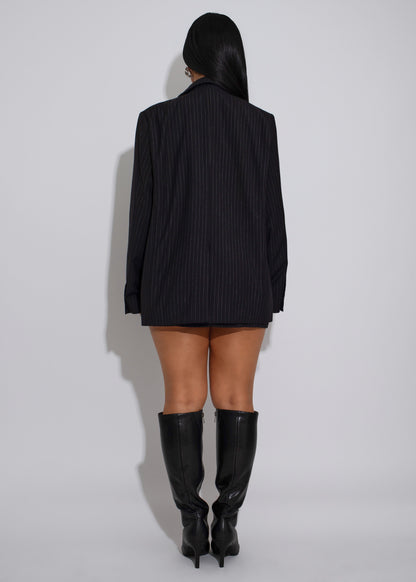 Sharp Authority Stripes Skirt Set Black