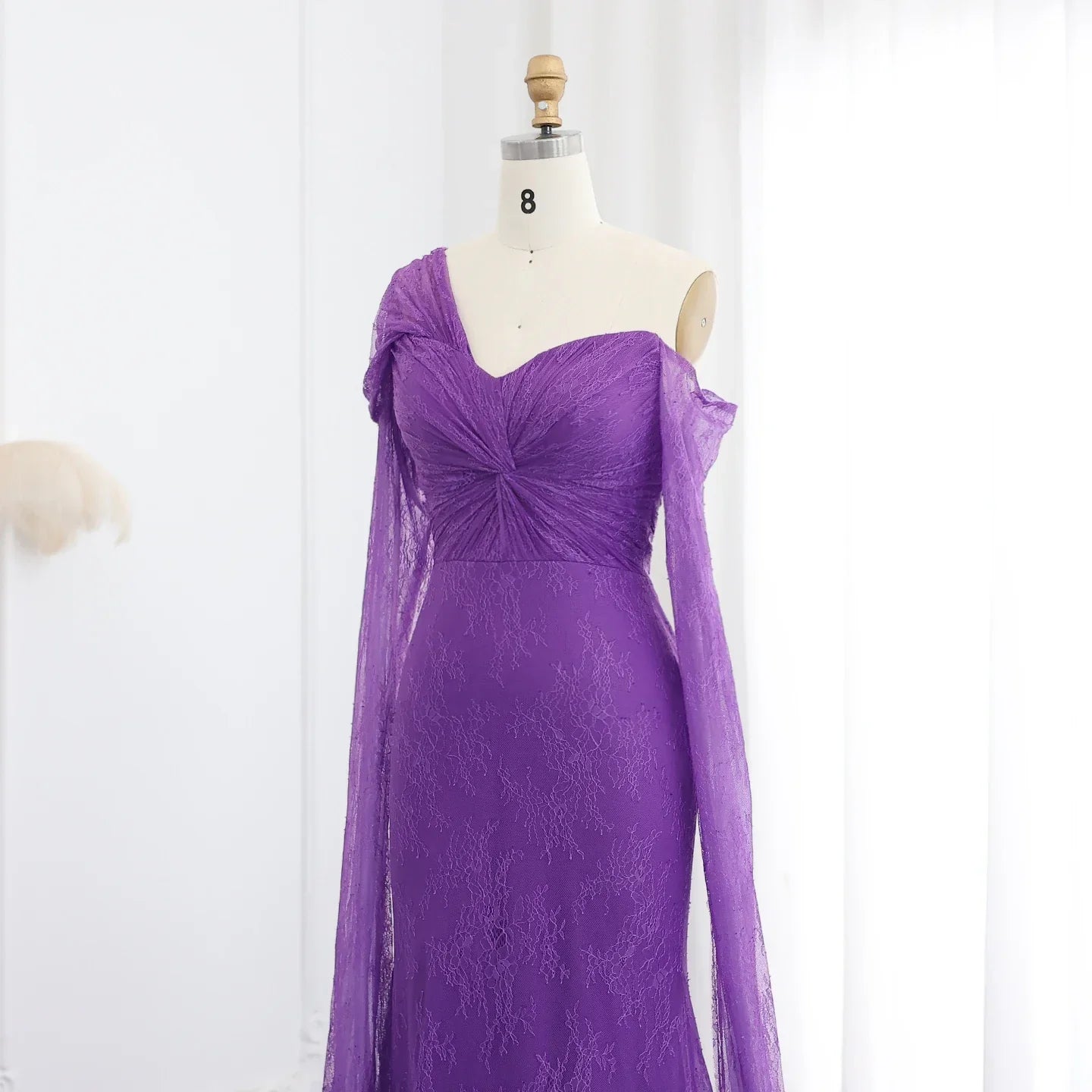 Lace Purple Mermaid Evening Dress with Cap Sleeves
