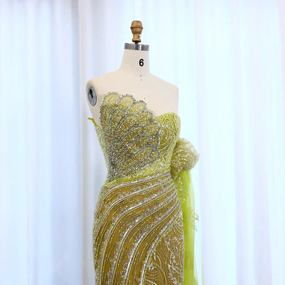 Mermaid Cape Sleeve Scalloped Green Evening Dress