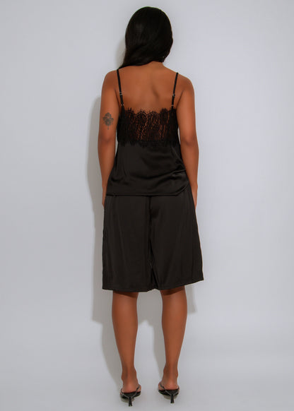 Luxe Serenity Lace Satin Short Set Black