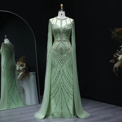 Green Mermaid Evening Dress with Cape Sleeves