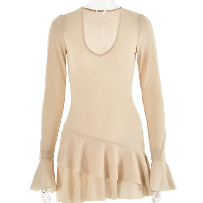 Deep V Plunge neck Flared Sleeves Tight Sheath Dress