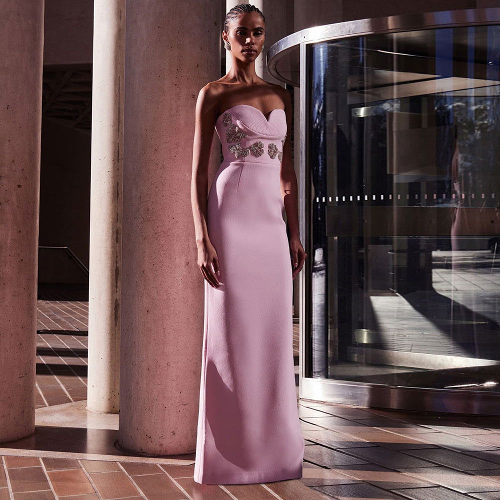 Elegant Pink Dress Tube Top Maxi Dress Elegant Formal